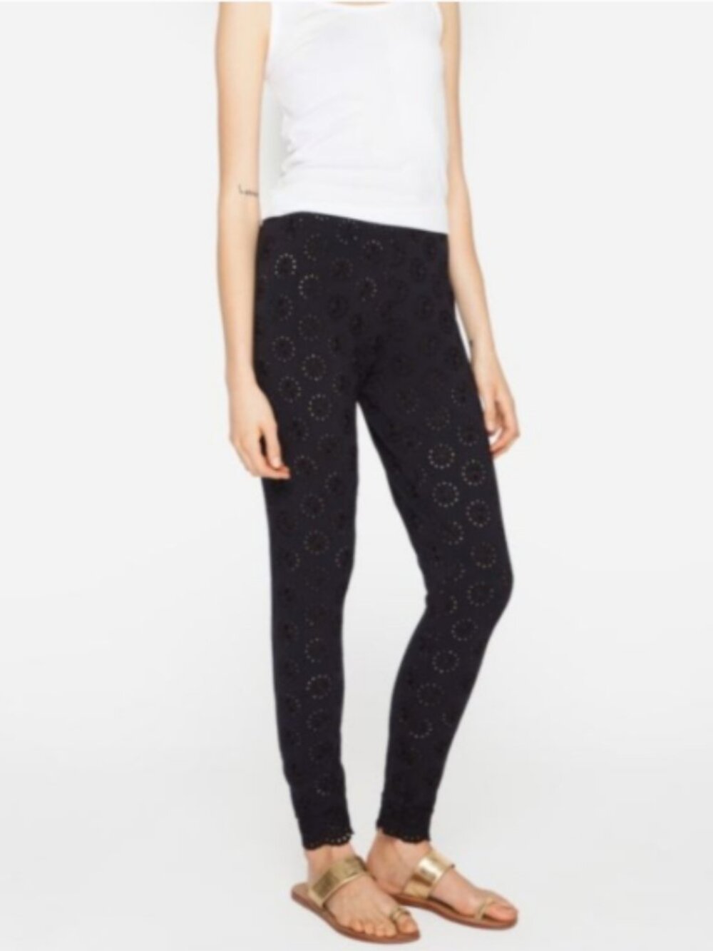Johnny Was Ayla Embroidered Eyelet Leggings Black Size Small